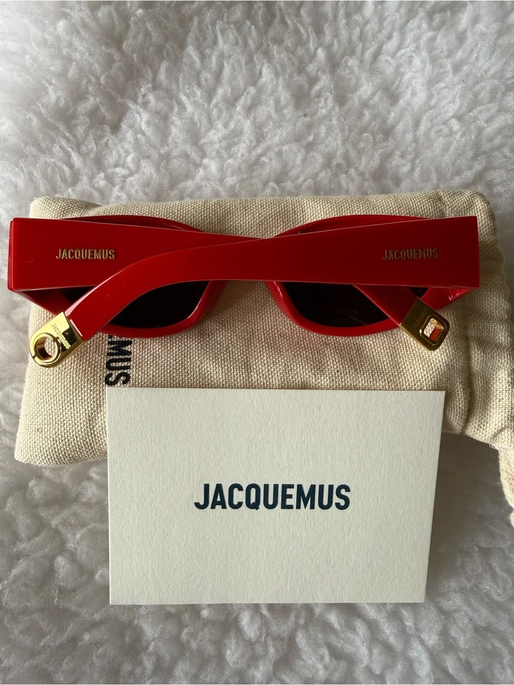 Jacquemus Bright Red Oval Sunglasses with Gold Accents